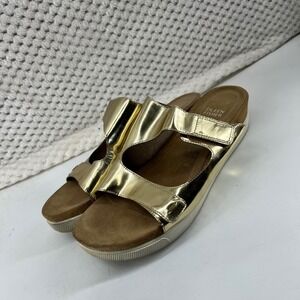 Eileen Fisher Gold‎ Sandals Mules Slides Adjustable Strap Comfort Rubber Sole 10